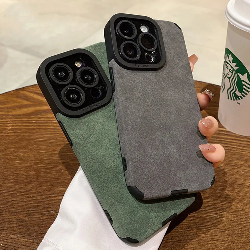 Luxury Matte Soft Leather Phone Case For iPhone 17 15 14 Plus 13 12 11 Pro Max 16 Plus Lens Protection Shockproof Silicone Cover