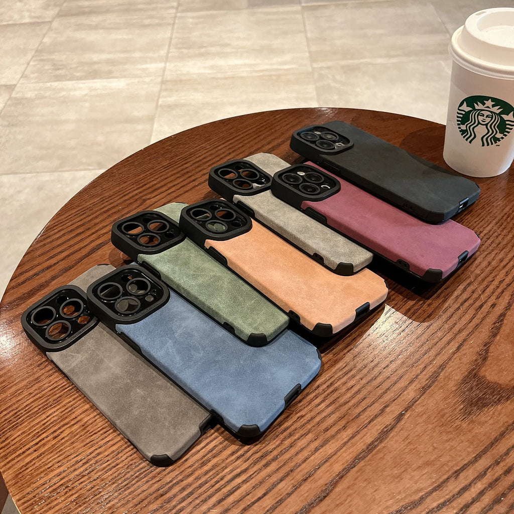 Luxury Matte Soft Leather Phone Case For iPhone 17 15 14 Plus 13 12 11 Pro Max 16 Plus Lens Protection Shockproof Silicone Cover