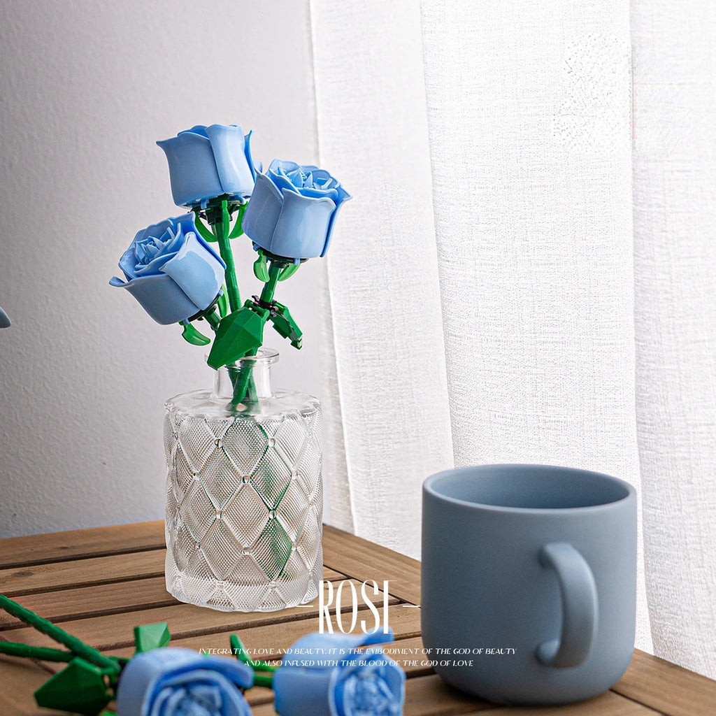 Romantic Rose Flower Bouquet Building Block Eternal Model Assembly Plastic Plant Brick Home Decor Mother's Day Birthday R Gift