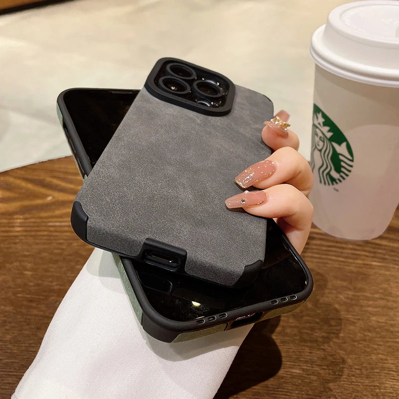 Luxury Matte Soft Leather Phone Case For iPhone 17 15 14 Plus 13 12 11 Pro Max 16 Plus Lens Protection Shockproof Silicone Cover