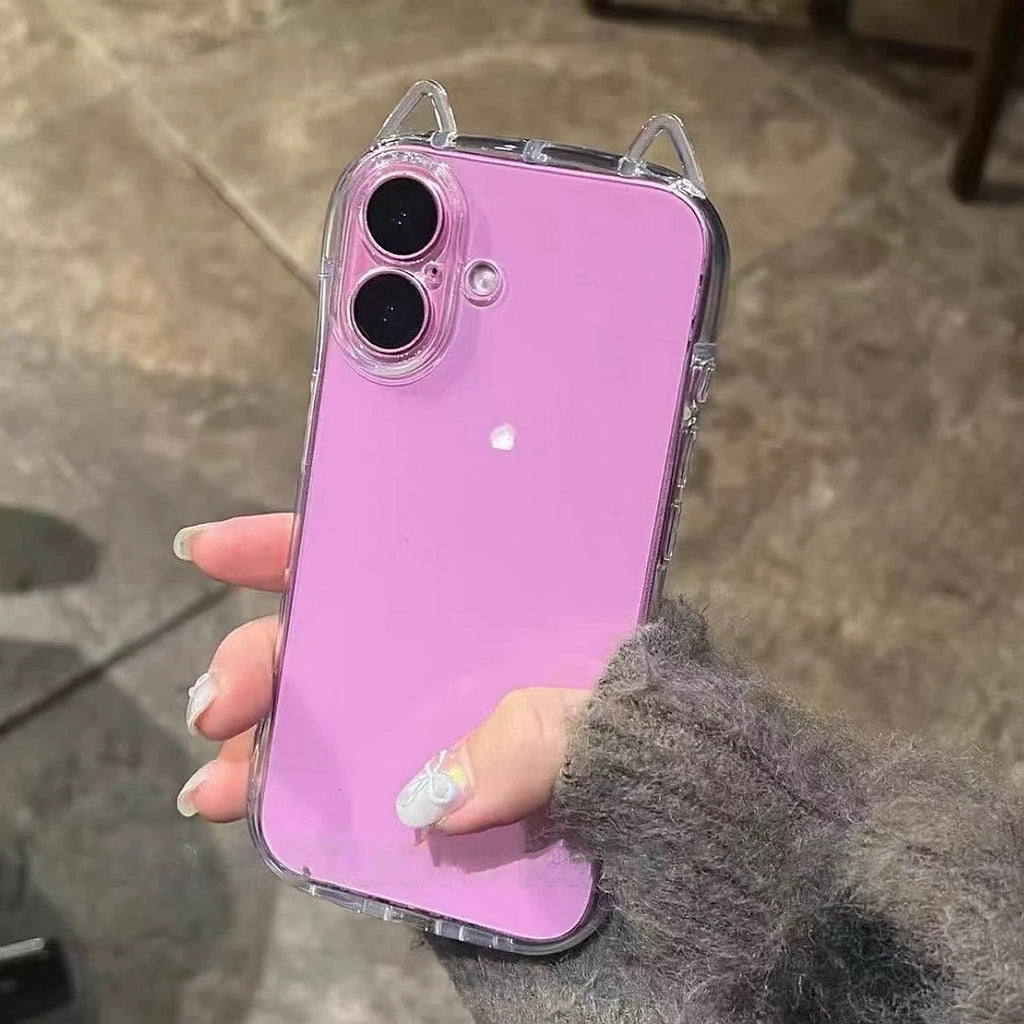 Cute Cat Ear Transparent CaseLuxury Transparent Phone Case For iPhone 11 12 13 14 15 16 17 Pro Max Shockproof Bumper Cases Cover