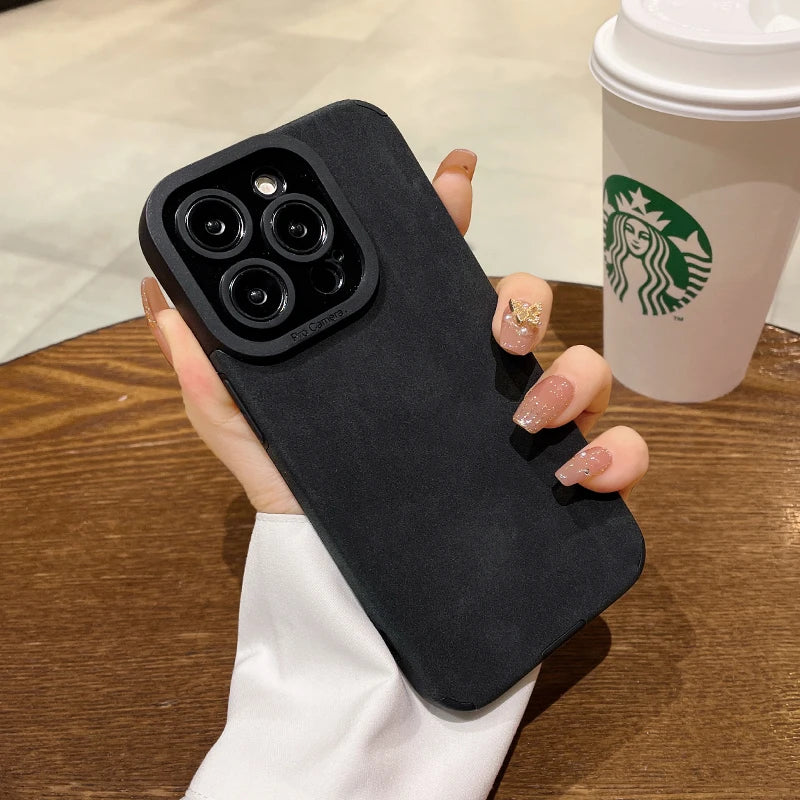 Luxury Matte Soft Leather Phone Case For iPhone 17 15 14 Plus 13 12 11 Pro Max 16 Plus Lens Protection Shockproof Silicone Cover