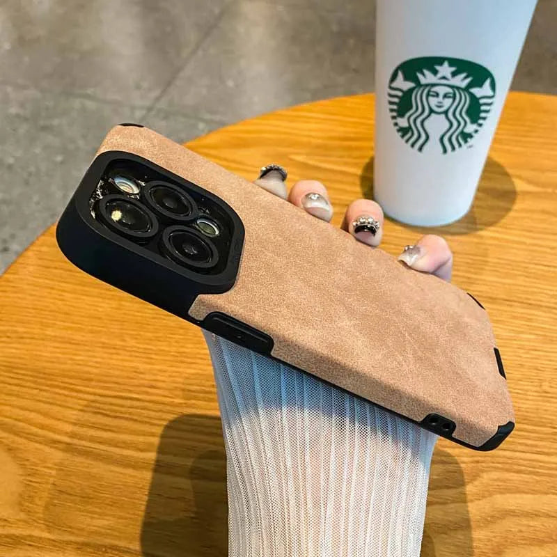 Luxury Matte Soft Leather Phone Case For iPhone 17 15 14 Plus 13 12 11 Pro Max 16 Plus Lens Protection Shockproof Silicone Cover