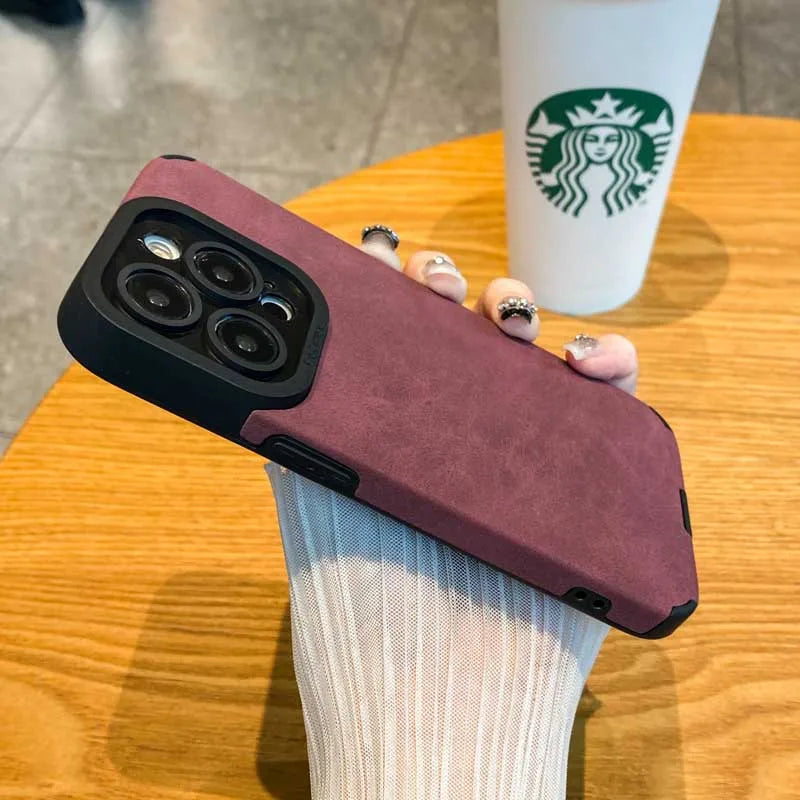 Luxury Matte Soft Leather Phone Case For iPhone 17 15 14 Plus 13 12 11 Pro Max 16 Plus Lens Protection Shockproof Silicone Cover