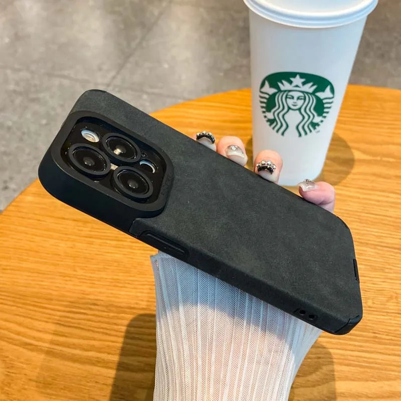 Luxury Matte Soft Leather Phone Case For iPhone 17 15 14 Plus 13 12 11 Pro Max 16 Plus Lens Protection Shockproof Silicone Cover