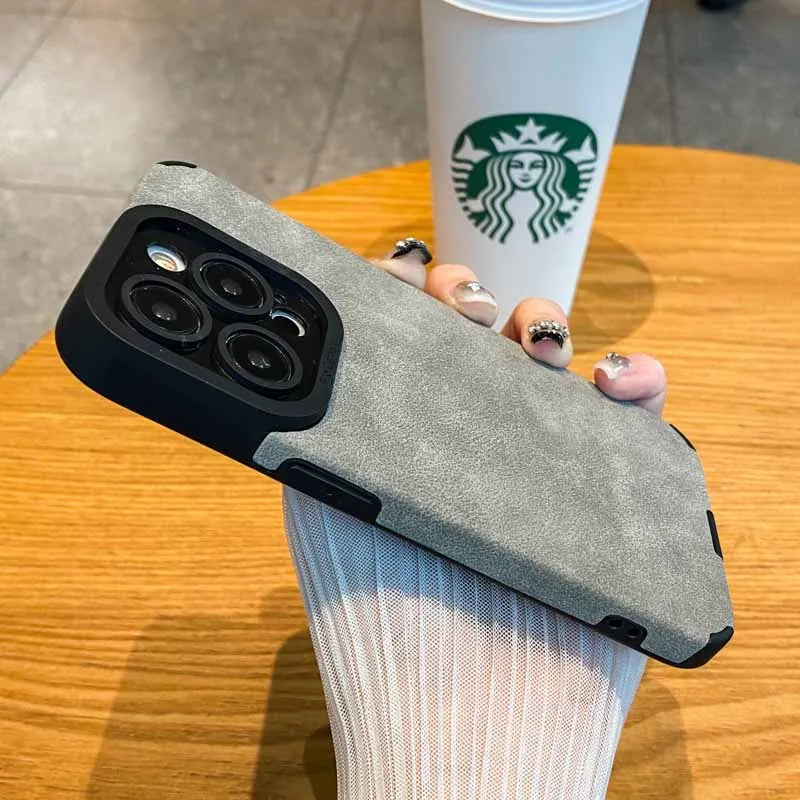 Luxury Matte Soft Leather Phone Case For iPhone 17 15 14 Plus 13 12 11 Pro Max 16 Plus Lens Protection Shockproof Silicone Cover