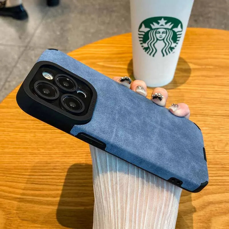 Luxury Matte Soft Leather Phone Case For iPhone 17 15 14 Plus 13 12 11 Pro Max 16 Plus Lens Protection Shockproof Silicone Cover